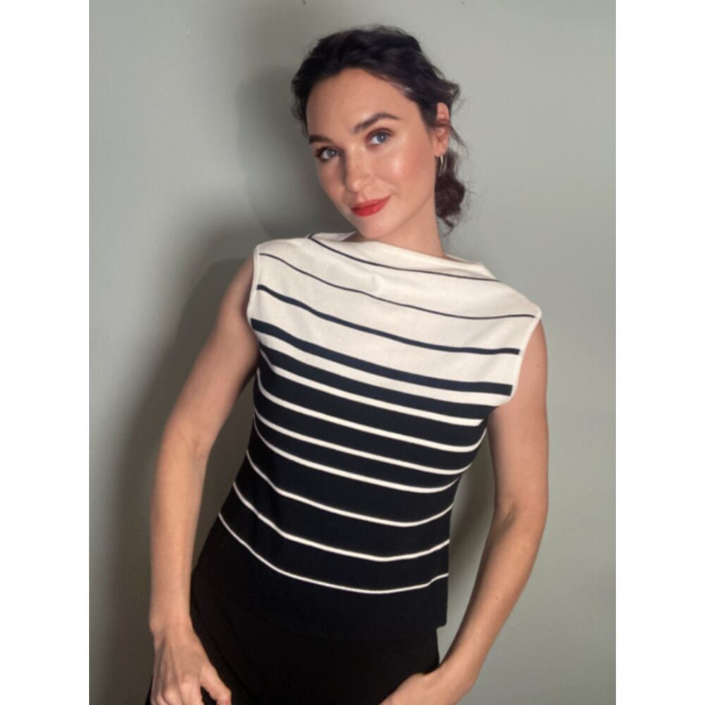 Boat Neck Sailor Stripe Funnel Neck Sleeveless Summer Knit Willi Smith Sz L